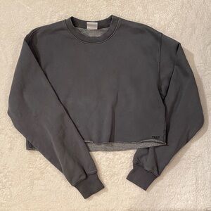 Aritzia TNA Sweatfleece Cozy Fleece Perfect Fit Grey Cropped Crewneck Sweater
